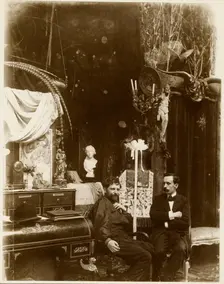Self-Portrait with possibly Paul Gauguin in His Studio, Rue du Val-de-Grâce, Paris, neg 1899. Creator: Alphonse Mucha
