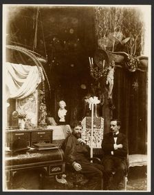 Self-Portrait with possibly Paul Gauguin in His Studio, Rue du Val-de-Grâce, Paris, neg 1899. Creator: Alphonse Mucha