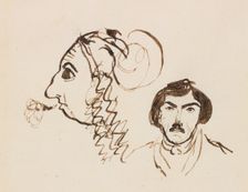 Self-Portrait with Portrait of Delacroix, c. 1845. Creator: George Sand (French, 1804-1876)