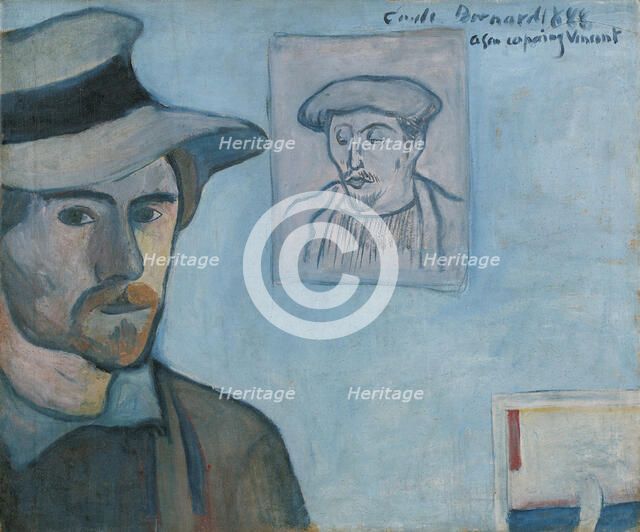 Self-portrait with Portrait of Gauguin, 1888. Artist: Bernard, Émile (1868-1941)