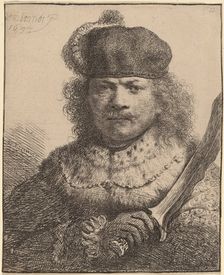 Self-Portrait with Raised Sabre, 1634. Creator: Rembrandt Harmensz van Rijn