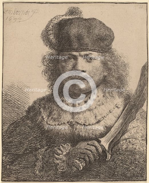 Self-Portrait with Raised Sabre, 1634. Creator: Rembrandt Harmensz van Rijn.