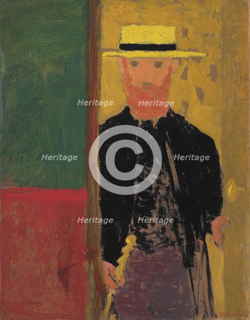 Self-Portrait with s straw hat, ca 1892. Creator: Vuillard, Édouard (1868-1940).