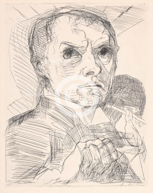 Self-Portrait with Stylus (Selbstbildnis mit Griffel), about 1916. Creator: Max Beckmann.
