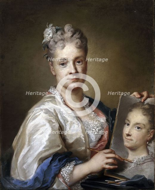 Self-portrait with sister's portrait, 1715.