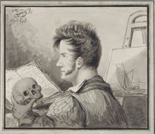 Self-portrait with skull , 1809
