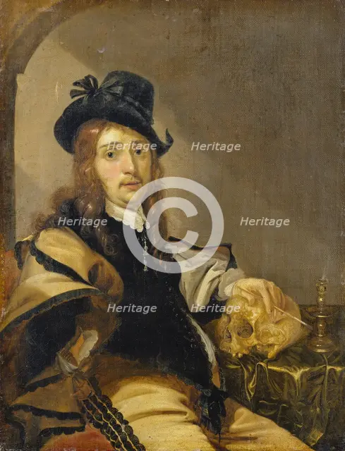 Self-portrait with Skull, c1645. Creator: Karel Slabbaert.