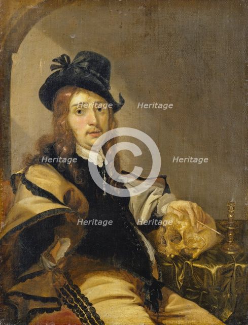 Self-portrait with Skull, c1645. Creator: Karel Slabbaert.