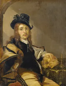 Self-portrait with Skull, c1645. Creator: Karel Slabbaert