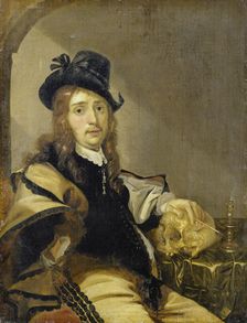 Self-portrait with Skull, c1645. Creator: Karel Slabbaert