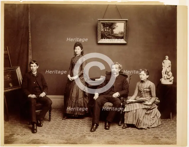Self-Portrait with son Ashley and daughters Harriet and Nellie, c.1887. Creator: Henry Hamilton Bennett.