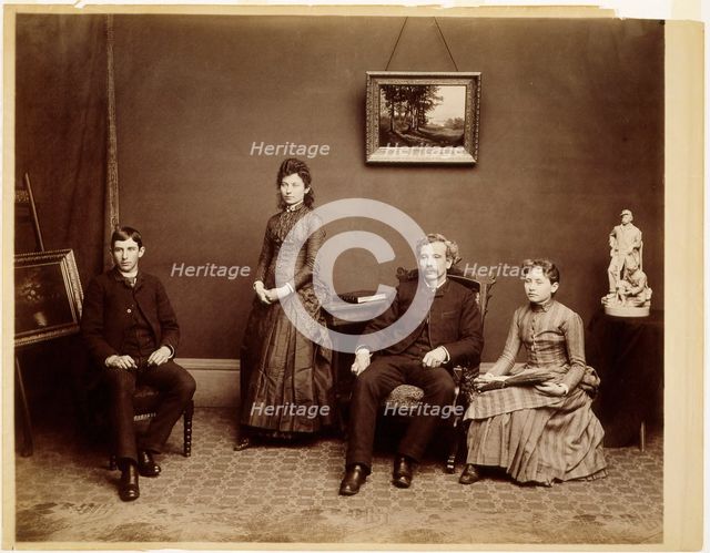 Self-Portrait with son Ashley and daughters Harriet and Nellie, c.1887. Creator: Henry Hamilton Bennett.