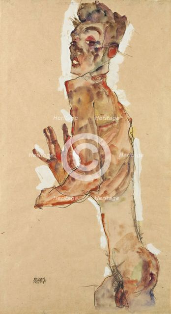 Self-Portrait with Splayed Fingers, 1911. Artist: Schiele, Egon (1890–1918)