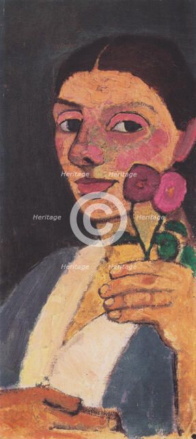 Self-Portrait with Two Flowers in Her Raised Left Hand, 1907.