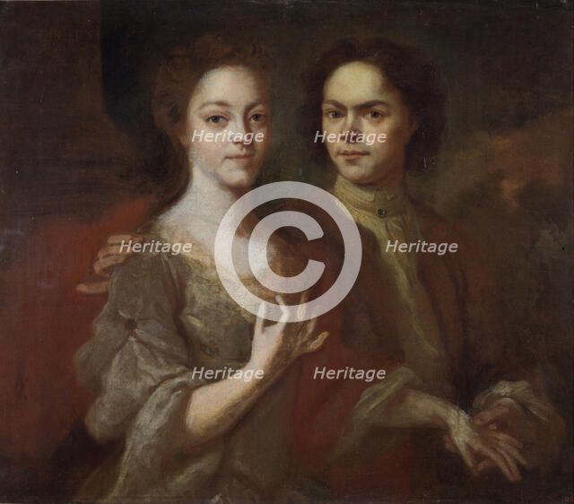 Self-portrait with the wife, c. 1729. Artist: Matveyev, Andrei Matveyevich (1701-1739)