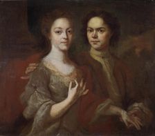 Self-portrait with the wife, c. 1729. Artist: Matveyev, Andrei Matveyevich (1701-1739)