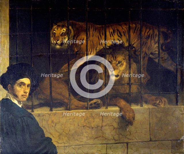Self-portrait with Tiger and Lion, 1831. Creator: Hayez, Francesco (1791-1882).