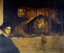 Self-portrait with Tiger and Lion, 1831. Creator: Hayez, Francesco (1791-1882)