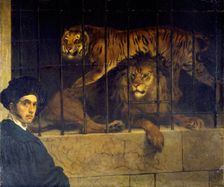 Self-portrait with Tiger and Lion, 1831. Creator: Hayez, Francesco (1791-1882)