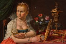 Self-portrait with vanitas and flower still life, c1610. Creator: Peeters, Clara (1594-1658)