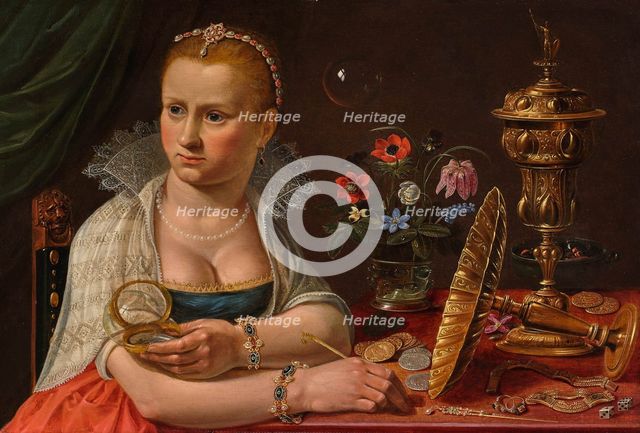 Self-portrait with vanitas and flower still life, c1610. Creator: Peeters, Clara (1594-1658).