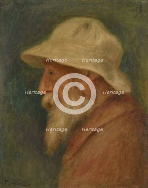 Self-portrait with white hat, 1910. Artist: Renoir, Pierre Auguste (1841-1919)