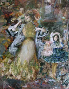 Self-portrait with wife and daughter 1910. Creator: Malyavin, Filipp Andreyevich (1869-1940)