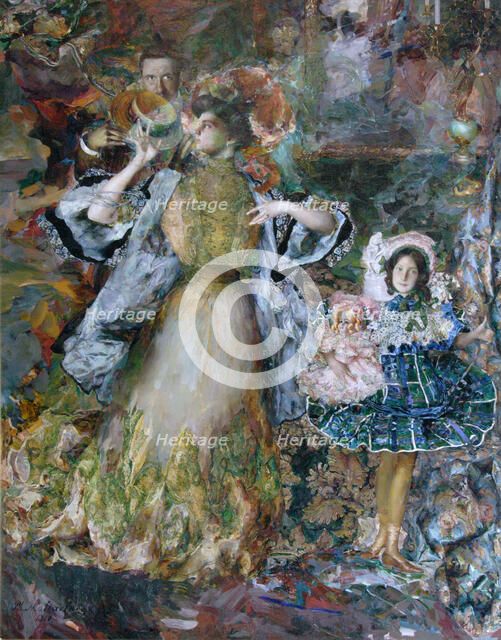 Self-portrait with wife and daughter, 1910. Artist: Malyavin, Filipp Andreyevich (1869-1940)