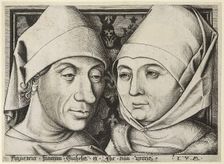 Self-Portrait with wife Ida, c. 1490. Artist: Meckenem, Israhel van, the Younger (ca 1440-1503)