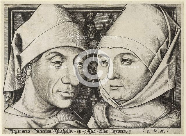 Self-Portrait with wife Ida, c. 1490. Artist: Meckenem, Israhel van, the Younger (ca 1440-1503)