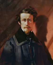 Self-portrait against a red background, 1843. Creator: Franz Eybl