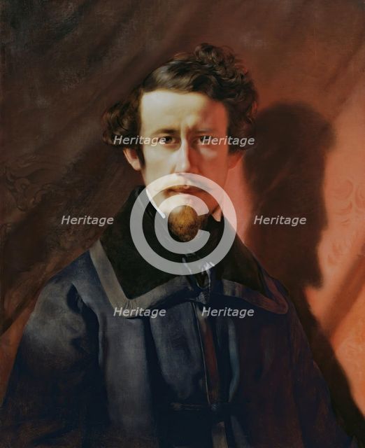 Self-portrait against a red background, 1843. Creator: Franz Eybl.