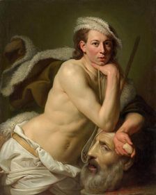 Self-portrait as David with the head of Goliath, 1756. Creator: Zoffani; Johann (1733-1810)