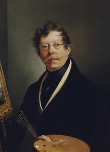 Self-portrait at the easel, 1845. Creator: Friedrich Johan Gottlieb Lieder
