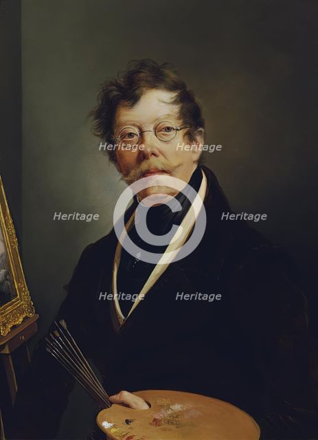 Self-portrait at the easel, 1845. Creator: Friedrich Johan Gottlieb Lieder.