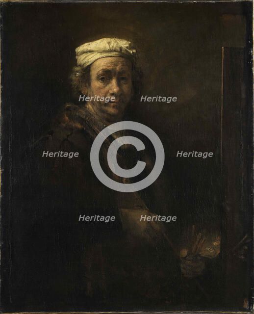 Self-Portrait at the Easel (Portrait de l'artiste au chevalet), 1660. Creator: Rembrandt van Rhijn (1606-1669).