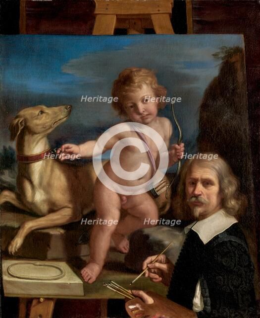Self-Portrait before a Painting of "Amor Fedele", 1655. Creator: Guercino.