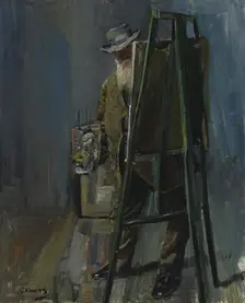 Self-Portrait by the Easel, 1912. Creator: Christian Krohg