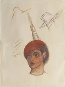 Self-portrait (Cabeza con cachucha roja) , 1932. Creator: Kahlo; Frida (1907-1954)