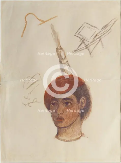 Self-portrait (Cabeza con cachucha roja) , 1932. Creator: Kahlo; Frida (1907-1954).