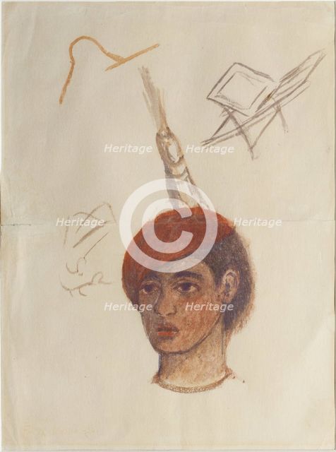 Self-portrait (Cabeza con cachucha roja) , 1932. Creator: Kahlo; Frida (1907-1954).