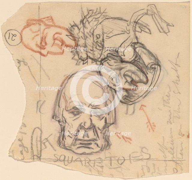 Self-Portrait: Caricatures, c. 1918. Creator: Elihu Vedder.