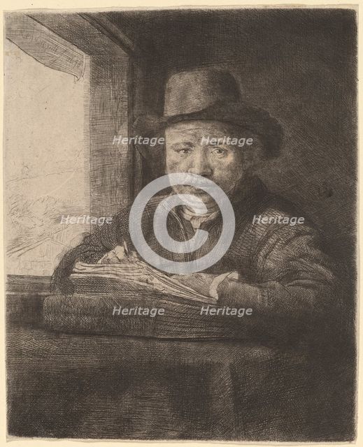 Self-Portrait Drawing at a Window, 1648. Creator: Rembrandt Harmensz van Rijn.