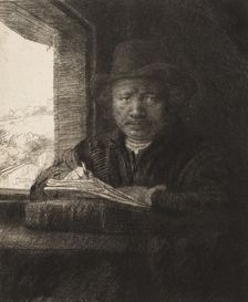 Self-Portrait Etching at a Window, 1648., 1648. Creator: Rembrandt Harmensz van Rijn