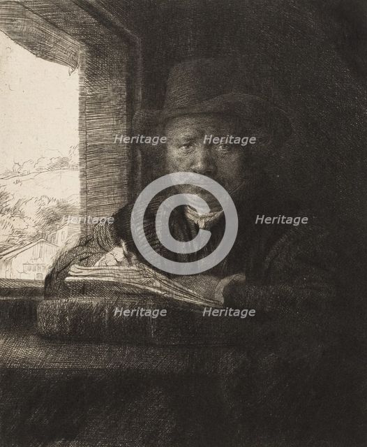 Self-Portrait Etching at a Window, 1648., 1648. Creator: Rembrandt Harmensz van Rijn.