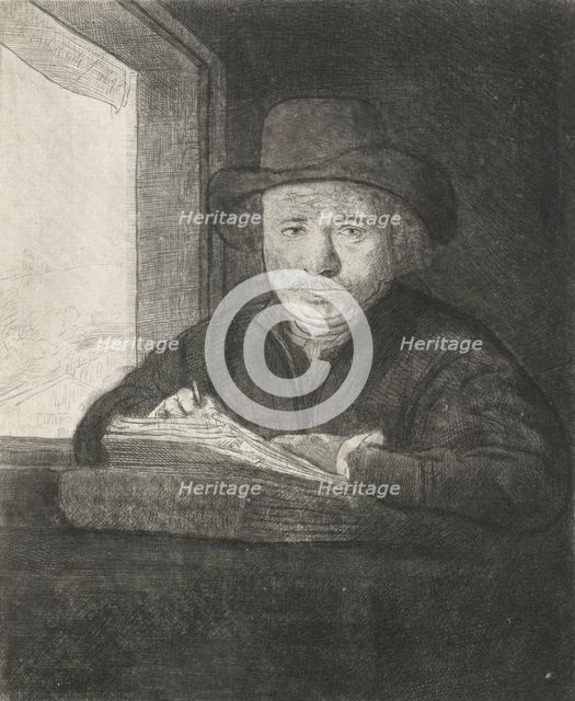 Self-portrait etching at a window, 1648. Creator: Rembrandt Harmensz van Rijn.