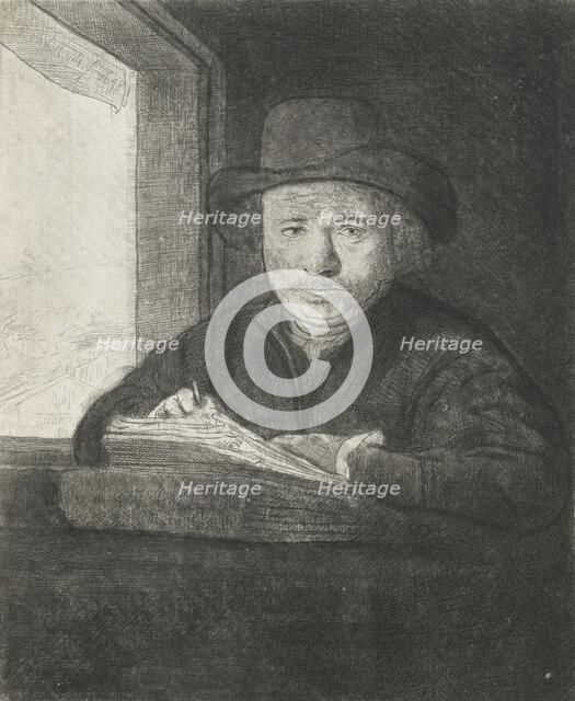 Self-portrait etching at a window, 1648. Creator: Rembrandt Harmensz van Rijn.