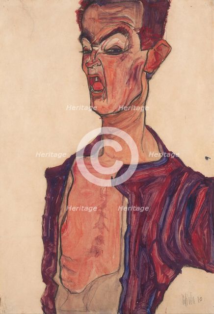 Self-Portrait, Grimacing, 1910. Artist: Schiele, Egon (1890–1918)