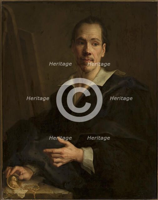 Self-portrait holding a miniature portrait of the Prince of Liechtenstein, c1760. Creator: Seybold; Christian (1695-1768).