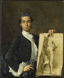 Self-portrait Holding an Academic Study, 1746. Creator: Meléndez, Luis Egidio (1716-1780)